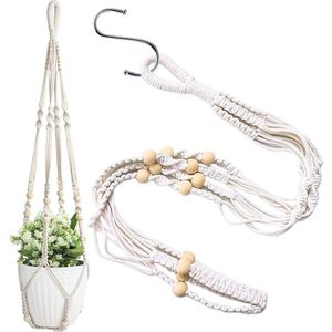 Hangende Plantenbakken voor Binnen en Buiten - Katoenen Macramé Plantenhangers met Kralen voor Woondecoratie