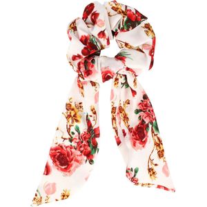Scrunchie Haarelastiek Linten Roos Bloemen Glitter Print Roze Rood Wit Haar Elastiek Krinkel