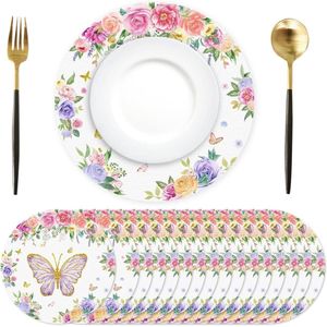 Vlinder-Rozenpapier Rond Papieren Placemats - 50 Stuks - 35 x 35 cm - Wegwerpplacemats - Bruiloft Verjaardag - Keuken Babyshower - Feestaccessoires