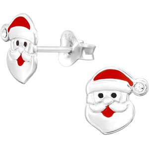Joy|S - Zilveren kerst oorbellen - 8 x 9 mm - zilver rood - kerstman kinderoorbellen