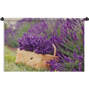 Wandkleed De lavendel - Verse lavendel in een mand Wandkleed katoen 120x80 cm - Wandtapijt met foto