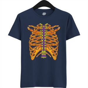 Cyborg Bones - Halloween Ribbenkast Dames / Heren Unisex T-shirt - Grappig Kostuum Shirt Idee Voor Volwassenen - T-Shirt - Unisex - Navy Blauw - Maat XXL