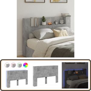 vidaXL Hoofdbordkast - LED - 160x16,5x103,5 cm Grijs Hoofdbord - Led Lamp - Bedkant - Slaapkamerr - Beton Grijs