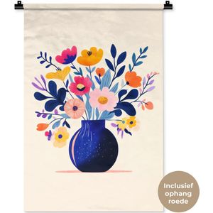 Wandkleed 60x90 cm - Wanddoek Vaas - Bloemen - Boeket - Wandtapijt - Wandkleden
