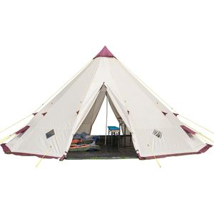 Skandika Tipi Kota 550 Protect Tent – Tipi-tenten – Kamperen - 12 persoons campingtent – Ingenaaide tentvloer – Muggengaas – 300 cm stahoogte – 550 cm diameter – Indische tent, Partytent, Festivaltent – Outdoor, Camping, Tuin – beige/burgundy