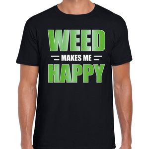 Weed makes me happy / Wiet maakt me gelukkig t-shirt zwart voor heren - themafeest / outfit L
