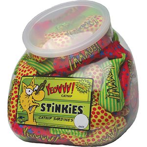 Yeowww! Stinkies Catnip sardientjes in vissenkom – Grootverpakking - Kattenspeelgoed met kattenkruid – Onweerstaanbaar voor katten – Formaat vis 7.6cm - Meerkleurig - 51 Stuks