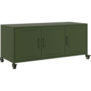 vidaXL Tv-meubel staal olijfgroen 100,5x39x43,5 cm Tv-meubel - Staal Meubilair - Industrieel Tv-meubel - Groen Tv-meubel - Mediastand