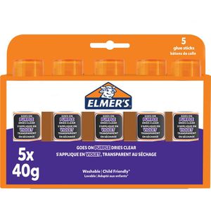 Elmer's-lijmstiften met verdwijnende paarse lijm | Droogt kleurloos op | Geweldig voor knutselen en op school | Uitwasbaar en kindvriendelijk | 40 g | 5 stuks