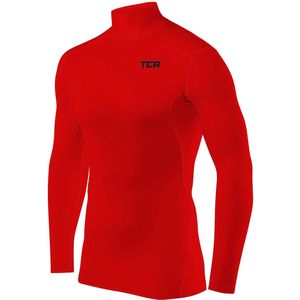 TCA Mannen HyperFusion Compressie Basislaag Top Lange Mouw Ondershirt - Mock Hals - Rood, S