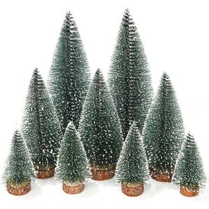 9 stuks mini-kerstboom, 10/15/20 cm, mini-kerstboom, groene kerstboom met sneeuweffect, kleine kerstdecoratie voor tafeldecoratie, doe-het-zelf, etalage, decoratie, cadeau (groen)