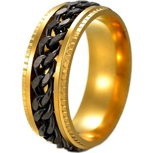 Anxiety Ring - (Ketting) - Stress Ring - Fidget Ring - Anxiety Ring For Finger - Draaibare Ring - Spinning Ring - Goud-Zwart - (20.75mm / maat 65)