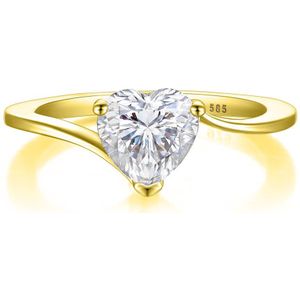 Amora - 18k Geelgouden Hart Solitair Moissanite Ring - 1 karaat