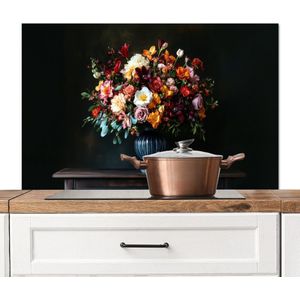 Spatscherm keuken 100x65 cm - Kookplaat achterwand Groot - Bloemen - Vaas - Boeket - Muurbeschermer - Spatwand fornuis - Hoogwaardig aluminium