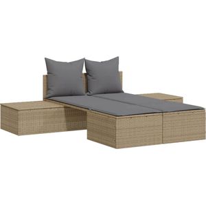 vidaXL 2-persoons Ligbed met Kussens - Beige Ligbed - Rattan Meubels - Tuinmeubelen - Buitenkamer - Relaxen