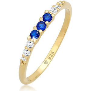 Elli Dames Ring Elegante damesring met zirkonia kristallen en synthetische saffier in 925 sterlingzilver, verguld