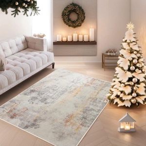 Zacht laagpolig tapijt - Abstract grijs - Calore - Eenvoudige reiniging - Antislip - Voor woonkamer slaapkamer eetkamer - 120 x 160 cm vloerkleed