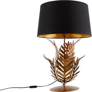 QAZQA botanica - Landelijke Tafellamp met kap - 1 lichts - H 62 cm - Zwart Goud - Woonkamer | Slaapkamer