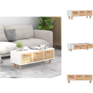 vidaXL Salontafel Naturel Rattan - 80 x 40 x 30 cm - 3 lades - Bewerkt hout - Massief grenenhout - Tafel