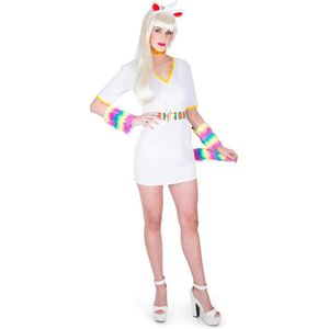 Karnival Costumes Regenboog Eenhoorn Unicorn kostuum voor vrouwen Carnavalskleding Dames Carnaval - Polyester - Maat M - 4-Delig Jurk/Armband/Nekband/Hoofdband