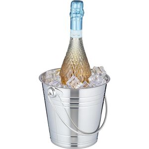 25L RVS champagnekoeler voor feestjes en bruiloften - flessenkoeler voor wijn met hengsel en ijsblokjesemmer in zilverkleur