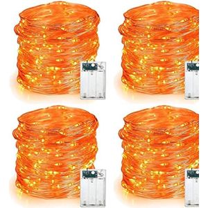 Oranje herfst decoratie verlichting, BrizLabs 4 stuks 19.68ft 60 LED halloween binnenverlichting op batterijen micro twinkeling zilveren draad koordverlichting voor Thanksgiving kerst herfst thuis partij doe-het-zelf.