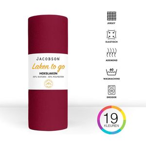 Jacobson - Hoeslaken - 130x200cm - Jersey Katoen - tot 23cm matrasdikte - Wijnrood