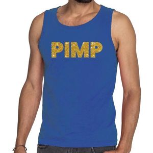Pimp glitter tekst tanktop / mouwloos shirt blauw heren - heren singlet Pimp L