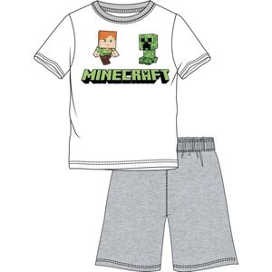 Minecraft pyjama korte mouw - wit - grijs -  maat 104 / 4 jaar