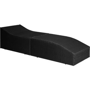 vidaXL Ligbed met kussen - Poly Rattan Zwart Ligbed - Lounge Stoel - Tuinset - Buitendecoratie - Relaxen