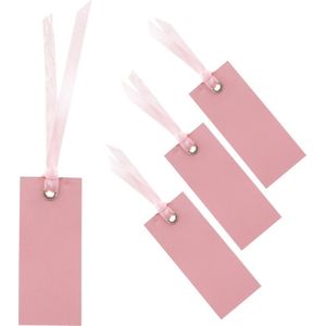 Santex cadeaulabels met lintje - set 48x stuks - roze - 3 x 7 cm - naam tags