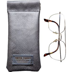 Handgemaakte Leatherlook Brillenkoker Zilver - Knijpsluiting - Brillenetui - Brillentas - Leder - Snappouch