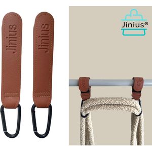 Jinius ® - Boodschappen haak - Kinderwagen tassenhaakjes - Haakjes voor tassen - Buggy haakjes - Bruin - Set van 2