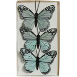 Decoris decoratie vlinders op draad - 3x - blauw - 8 x 6 cm