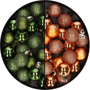 40x stuks kleine kunststof kerstballen groen en koper 3 cm - Voor kleine kerstbomen