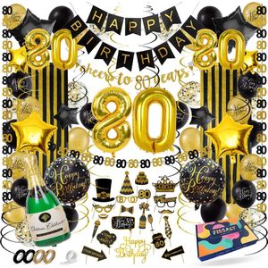 Fissaly 80 Jaar Verjaardag Decoratie Versiering - Ballonnen – Jubileum Man & Vrouw - Zwart en Goud
