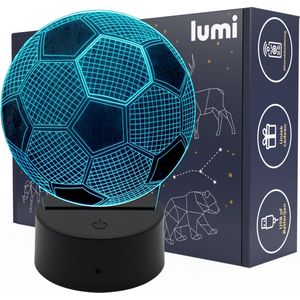 Lumi 3D Lamp - 16 kleuren - Voetbal - Bal - LED Illusie - Bureaulamp - Nachtlampje - Sfeerlamp - Dimbaar - USB of Batterijen - Afstandsbediening - Cadeau voor jongens - Kinderen