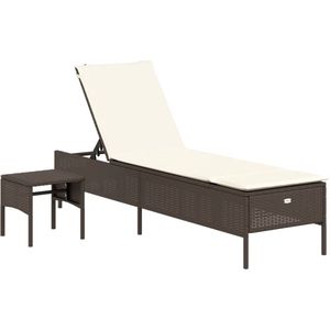 vidaXL Ligbed met Tafel en Kussen - Poly Rattan - Bruin Ligbed - Lounge Stoel - Tuinset - Buitendecoratie - Relaxfauteuil