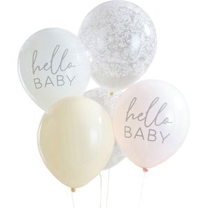 Ginger Ray - Ballonnen baby shower - floral Hello Baby - 5 stuks