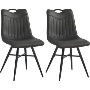 Colenis® - Verty Eetkamerstoel - Set van 2 - Antraciet - Microvezel - Microfiber - Industrieel - Design