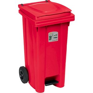 Afvalcontainer - 120L - Rood - Kliko - Container - Pedaal - Wielen