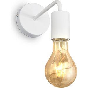 B.K.Licht - Witte Wandlamp - voor binnen - industriele - metalen wandlamp - netstroom - met 1 lichtpunt - wandspots - muurlamp - E27 fitting - excl. lichtbron