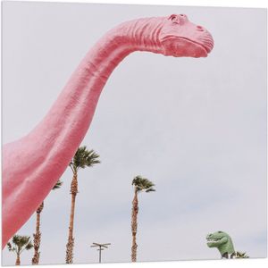 WallClassics - Vlag - Roze Dinosaurus - 80x80 cm Foto op Polyester Vlag