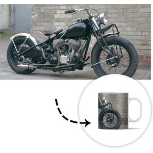Mok - Koffiemok - Zijaanzicht van een antieke motorfiets - Mokken - 350 ML - Beker - Koffiemokken - Theemok