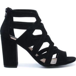 Sacha - Dames - Zwarte opengewerkte sandalen met hak - Maat 41