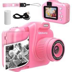 Kinder Digitale Fotocamera - Instant printcamera - 10x Digitale zoom - inclusief 4 games - met 20 verschillende fotolijsten - Lichtgewicht - Roze