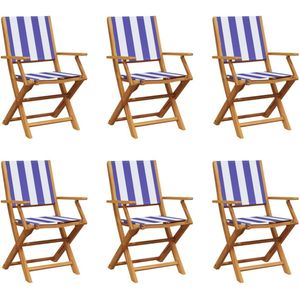 vidaXL Tuinstoel - Tuinstoelen - Inklapbare Tuinstoel - Tuin Stoel - Tuinstoelen 6 st inklapbaar stof en massief hout blauw en wit