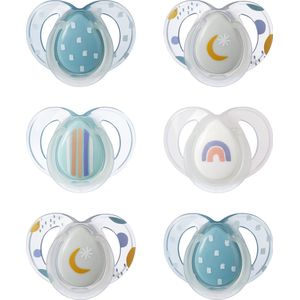 Tommee Tippee Night Time Soothers, Symmetrical Orthodontic Design, BPA-Free Silicone Baglet, 6-18m, Pack of 6