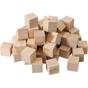 Navaris 50 stuks houten blokken - 3 x 3 x 3 cm - Houten speelgoed - Knutsel blokjes - Blokkendoos vulling - Houten blokken naturel - Vurenhout