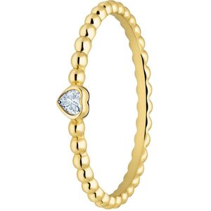 Lucardi Dames Zilveren goldplated ring bol hart zirkonia - Ring - 925 Zilver - Goudkleurig - 16.5 / 52 mm